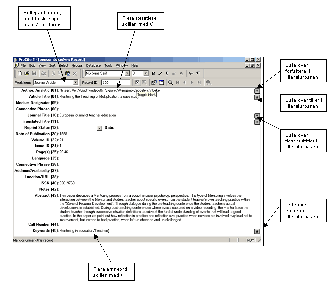 ProCite workform