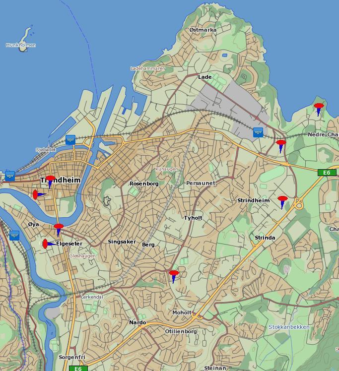 Trondheimskart med avd markering